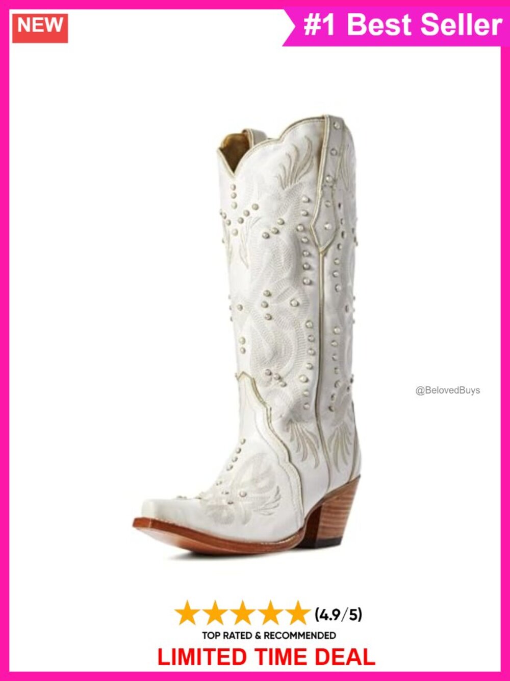 Women's Knee High Cowboy Boots Faux Leather Chunky Heel Pearl Embroidered